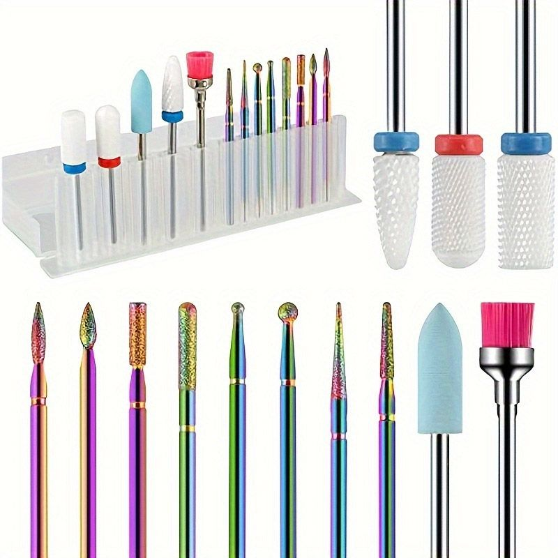 Nail Drill Bits Complete Set With Organizer, Multi-Shape Diamond Ceramic Rubber Nail Polishing Burrs For Electric Nail Machine