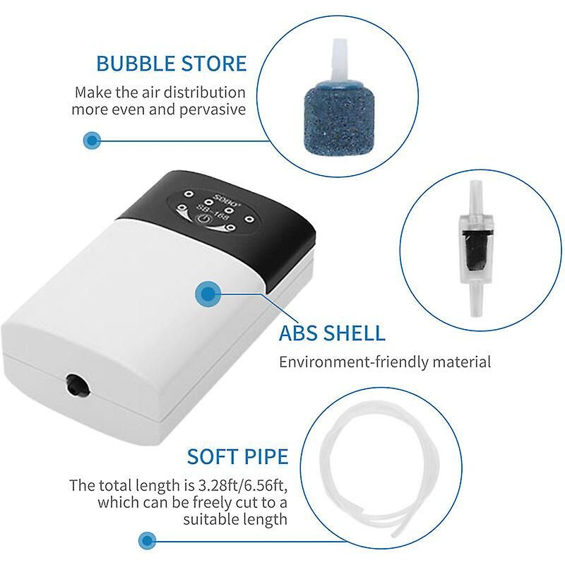 Portable Rechargeable Aquarium Air Pump, USB Battery Powered Quiet Oxygen Aerator with Air Stone, Check Valve & Air Tube For Fish Tank Outdoor Fishing