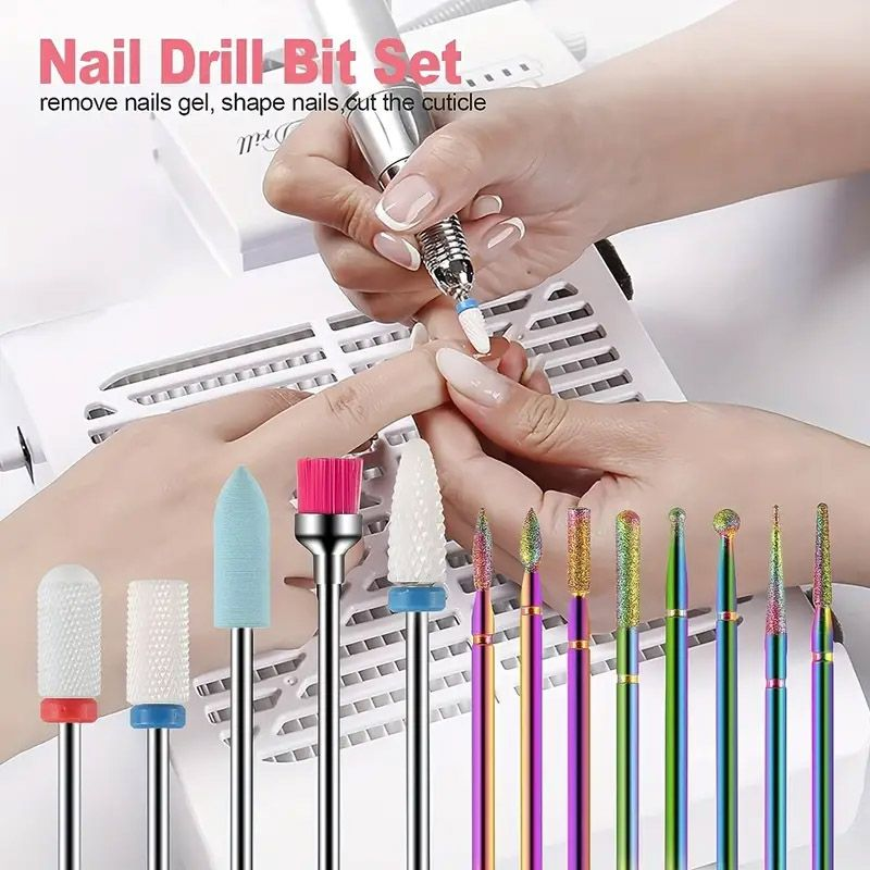 Nail Drill Bits Complete Set With Organizer, Multi-Shape Diamond Ceramic Rubber Nail Polishing Burrs For Electric Nail Machine