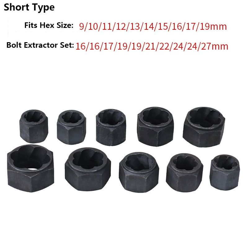 10-piece Damaged Nut Extractor Set, 10pc Stripped Screw, Bolt, and Hex Screw Removal Socket Tool