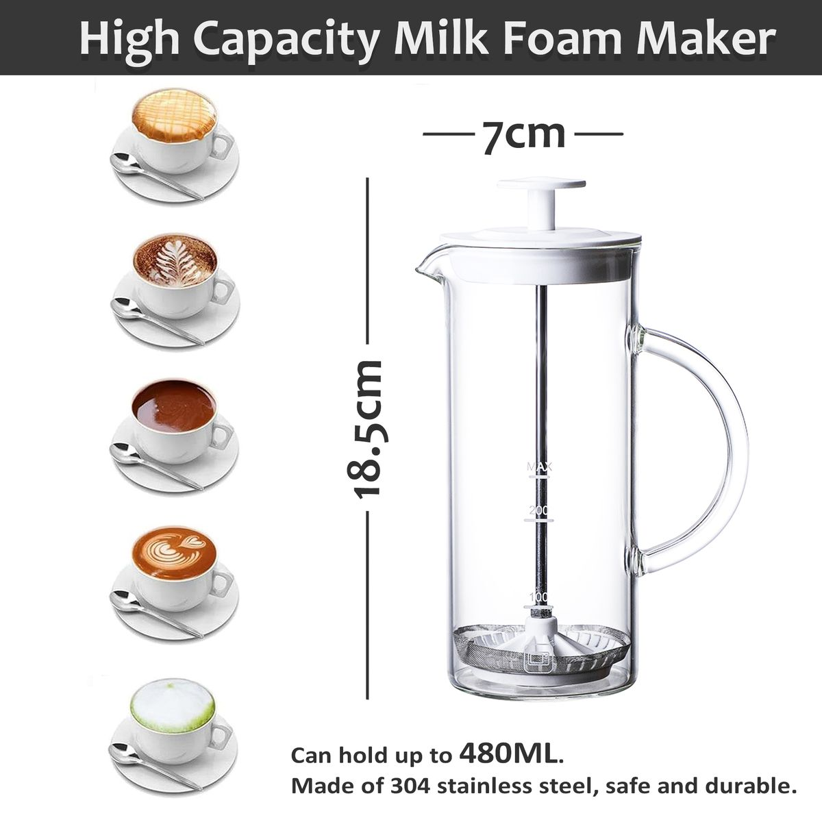 Milk Frother Manual Milk Foamer Glass Coffee Pot Coffee Milk Frother Glass French Press