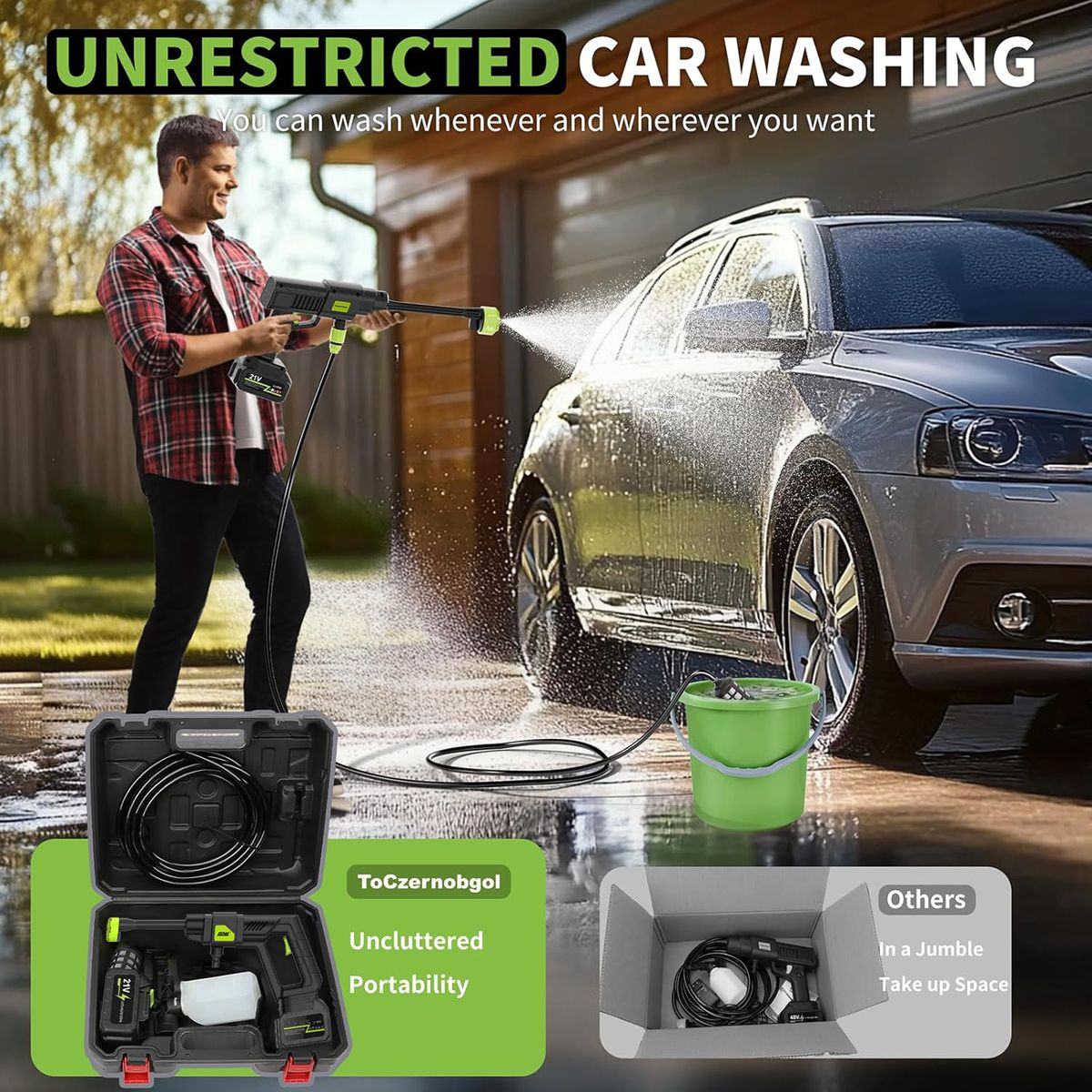 Cordless High-Pressure Power Washer,Cleaning Tool Gun-with Brushless Motor - 1 Pack