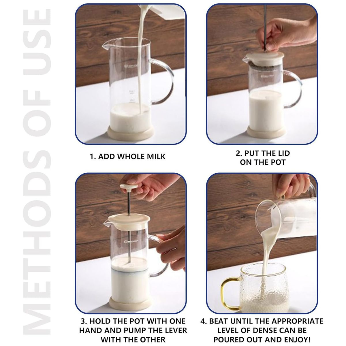 Milk Frother Manual Milk Foamer Glass Coffee Pot Coffee Milk Frother Glass French Press