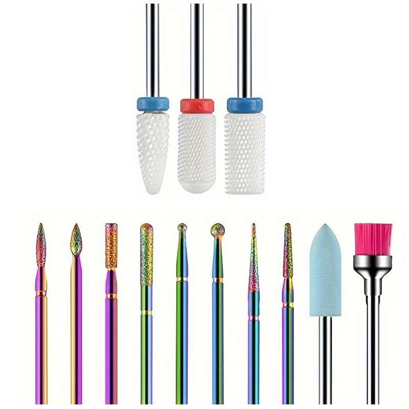 Nail Drill Bits Complete Set With Organizer, Multi-Shape Diamond Ceramic Rubber Nail Polishing Burrs For Electric Nail Machine