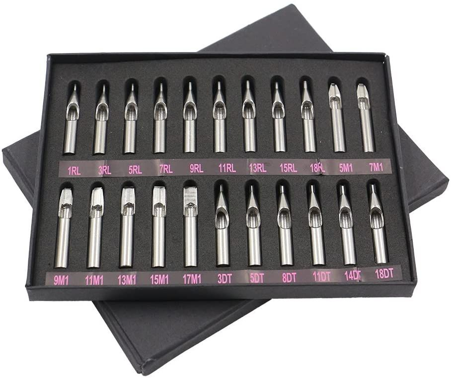 22Pcs Tattoo Needle Tube Set, Stainless Steel Mixed RL M1 DT Tattoo Needle Tips Kit With Storage Box For Tattoo Machine Pen Artist Supplies