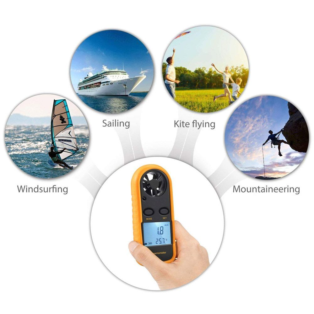 Handheld Digital Anemometer, LCD Display Wind Speed & Temperature Meter, Portable Air Flow Velocity Gauge For HVAC, Drone, Outdoor Activities
