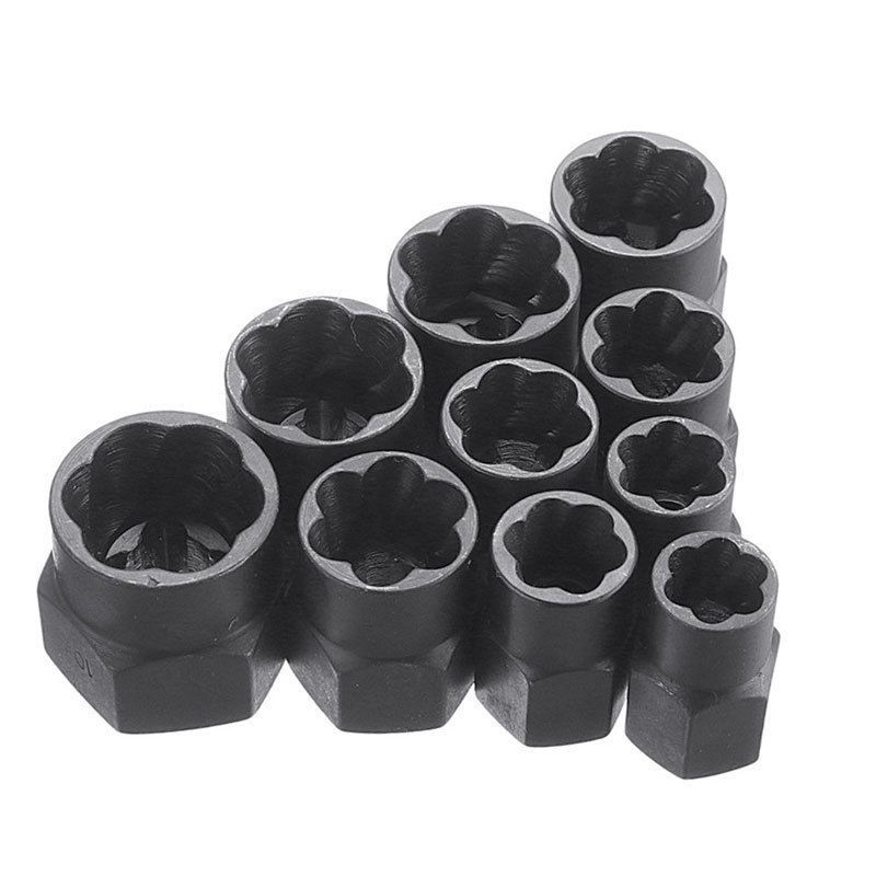 10-piece Damaged Nut Extractor Set, 10pc Stripped Screw, Bolt, and Hex Screw Removal Socket Tool