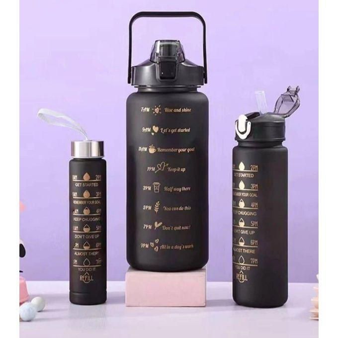 3 IN 1 Pack Of 3 Water Bottles, 2 Litres,900ML,300ML Sports Water Bottles, Leakproof & BPA Free, Motivational Water Bottles With Time Marker For Outdoor Sports, Fitness, Office