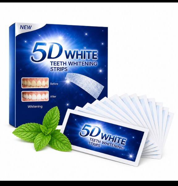 5D White Teeth Whitening Strips Kit – 20 PCS (10 Packs) Fast Stain Removal, Brightening Dental Whitener for a Whiter Smile