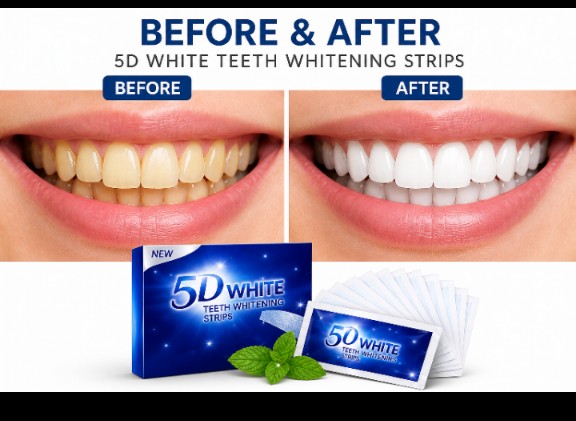 5D White Teeth Whitening Strips Kit – 20 PCS (10 Packs) Fast Stain Removal, Brightening Dental Whitener for a Whiter Smile
