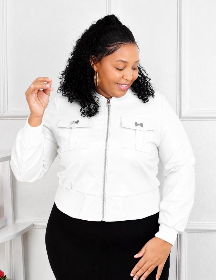 Women’s Stylish Brown Faux Leather Bomber Jacket – Zip Up Casual Fashion Jacket with Front Pockets