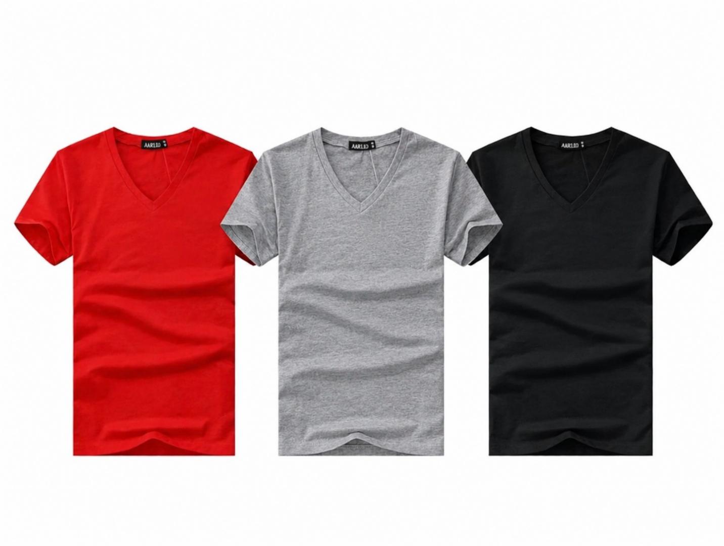 Men’s Classic V-Neck Plain T-Shirts Pack – Soft Casual Short Sleeve Cotton Tees (Red,white,blck),(black, white, grey),red, grey, black)