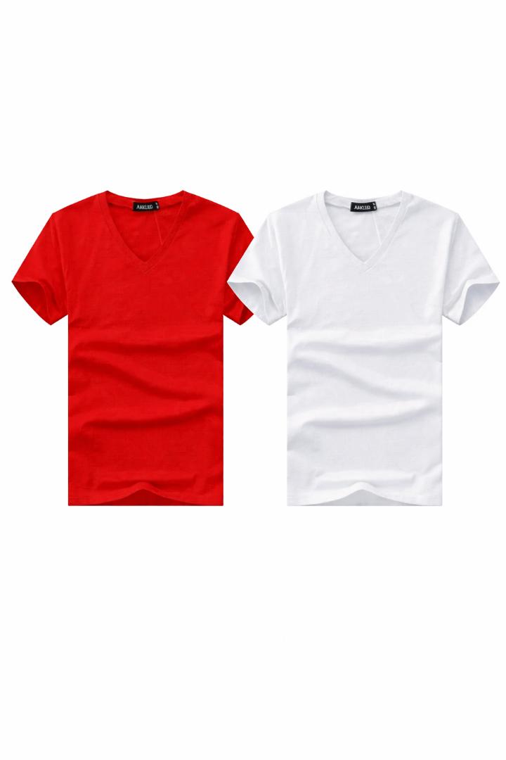 Men’s Classic V-Neck Plain T-Shirts Pack – Soft Casual Short Sleeve Cotton Tees (Red & White),(white&black),(red&black)