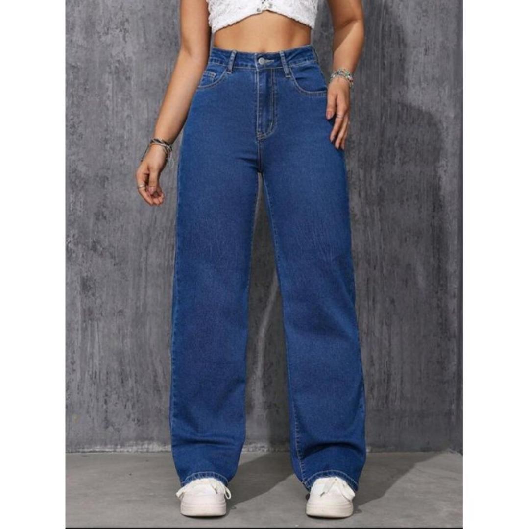 Women’s High-Waist Wide-Leg Denim Jeans – Relaxed Fit, Full Length, Vintage-Inspired Straight Loose Pants, Everyday Casual Streetwear Trousers