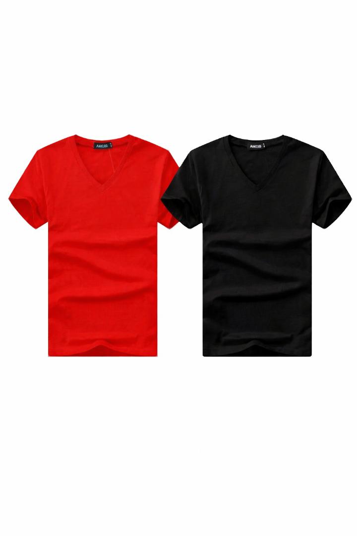 Men’s Classic V-Neck Plain T-Shirts Pack – Soft Casual Short Sleeve Cotton Tees (Red & White),(white&black),(red&black)