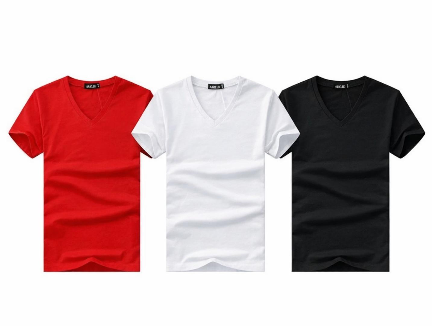 Men’s Classic V-Neck Plain T-Shirts Pack – Soft Casual Short Sleeve Cotton Tees (Red,white,blck),(black, white, grey),red, grey, black)