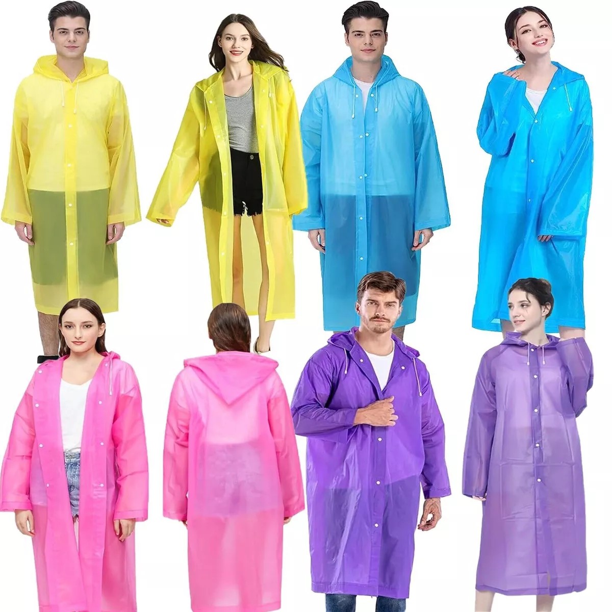 UNISEX Light Weight Reusable Waterproof  Button Hooded  Rain Coat with Poncho, EVA adult rain coat, long outdoor adult plastic rain coat.