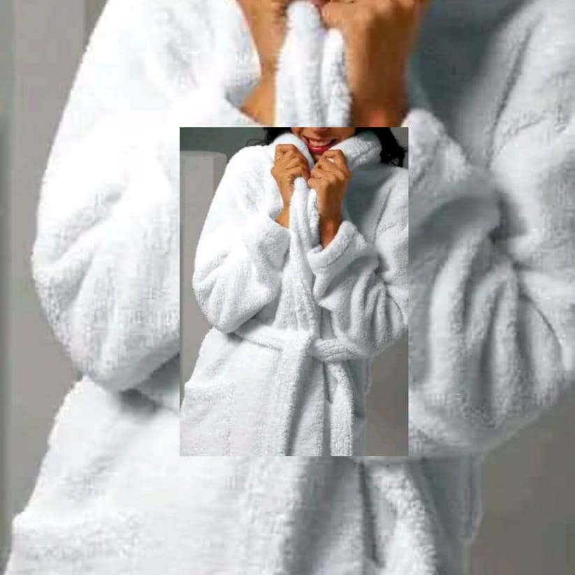 Latest Good Quality cozy, plush white unisex fleece or cotton bathrobe featuring a shawl collar and waist tie.