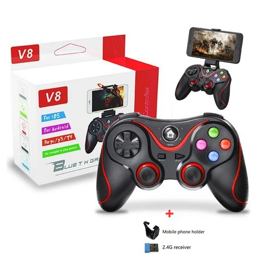 V8 Wireless Bluetooth Game Controller Gaming Pad With Smartphone Holder