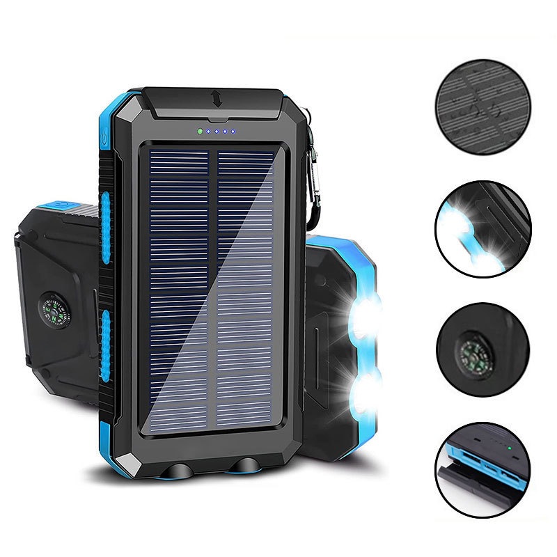 Wireless portable outdoor waterproof dual light solar power bank 20000mAh outdoor portable power bank durable and long-lasting