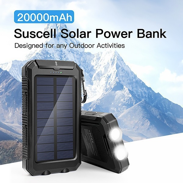 Wireless portable outdoor waterproof dual light solar power bank 20000mAh outdoor portable power bank durable and long-lasting