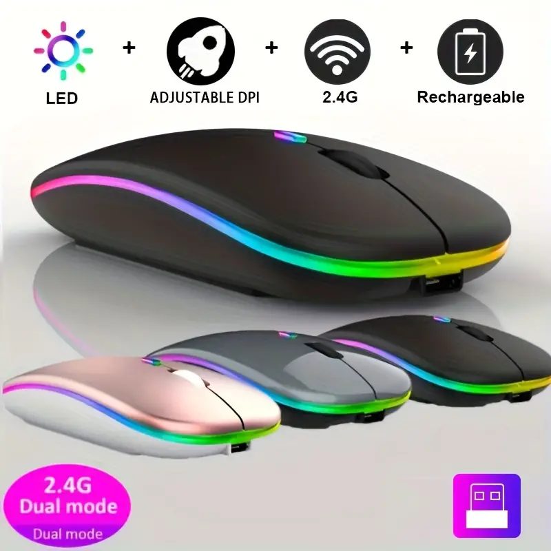 Rechargeable Wireless Mouse Bluetooth Mouse Backlight USB Compatible RGB Rechargeable Mice Silent Backlit Ergonomic Mouse for Laptop PC
