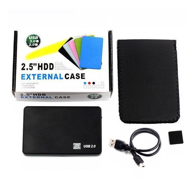 High-Speed SATA to USB 2.0 External Hard Drive Enclosure – Tool-Free, Portable Storage Case for SSD and HDD.