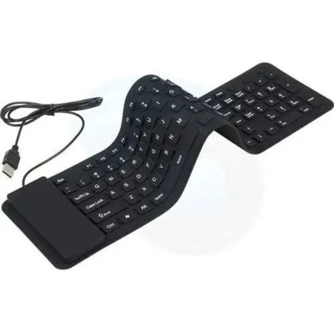 Flexible Waterproof Silicone Keyboard – Foldable USB Wired Keyboard, Dustproof & Silent Typing, Portable for PC/Laptop/Desktop – Black