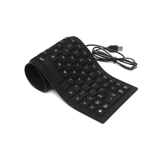 Flexible Waterproof Silicone Keyboard – Foldable USB Wired Keyboard, Dustproof & Silent Typing, Portable for PC/Laptop/Desktop – Black