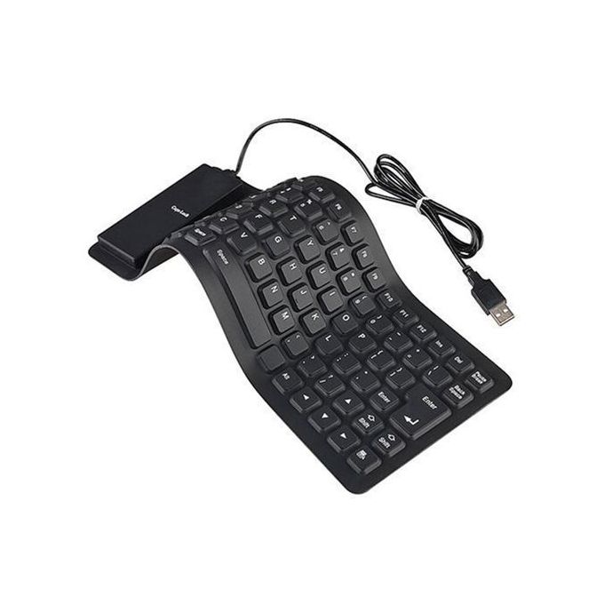 Flexible Waterproof Silicone Keyboard – Foldable USB Wired Keyboard, Dustproof & Silent Typing, Portable for PC/Laptop/Desktop – Black