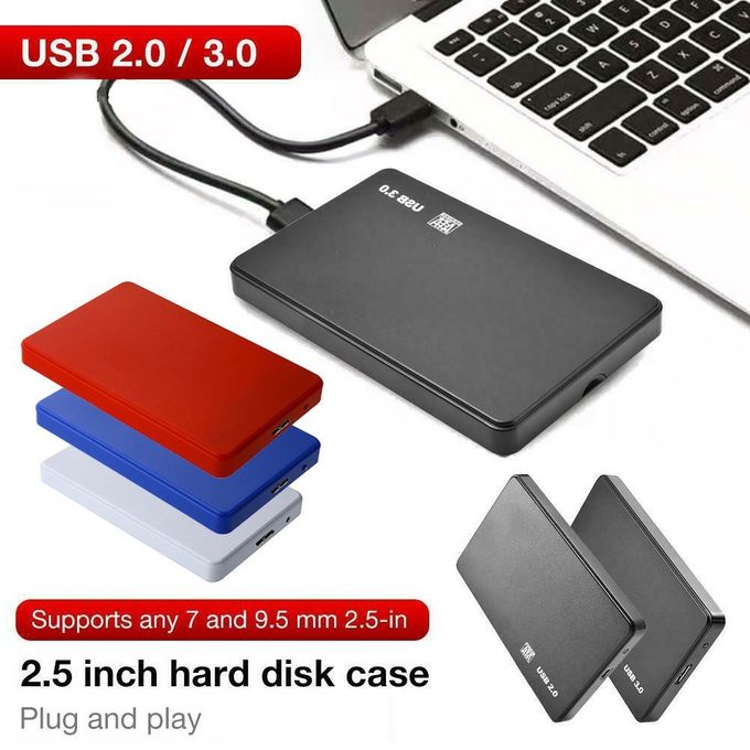 High-Speed SATA to USB 2.0 External Hard Drive Enclosure – Tool-Free, Portable Storage Case for SSD and HDD.
