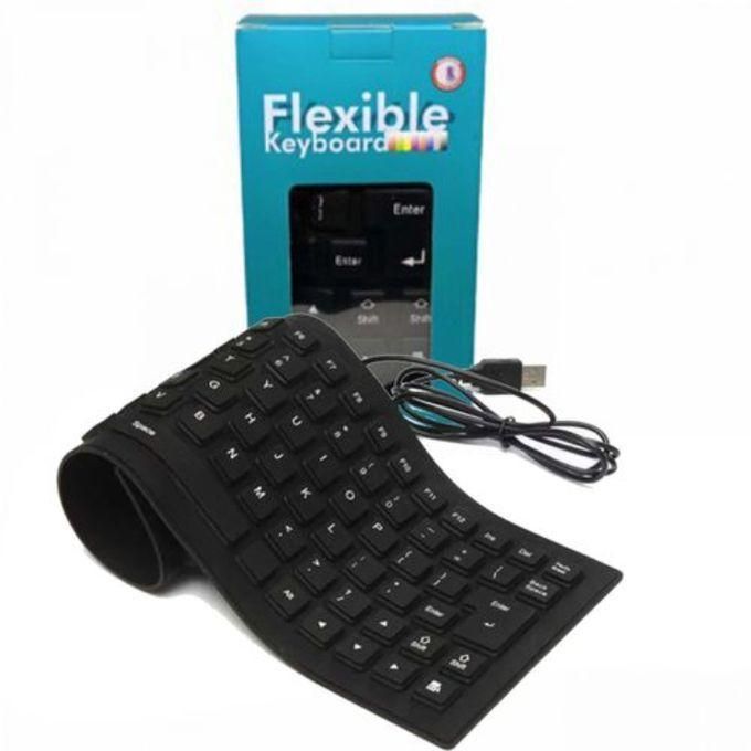 Flexible Waterproof Silicone Keyboard – Foldable USB Wired Keyboard, Dustproof & Silent Typing, Portable for PC/Laptop/Desktop – Black