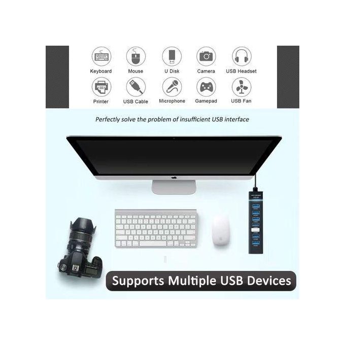 USB HUB USB Hub 3.0 - 7 Ports, Black, Super-Speed Data Transfer for Laptop, PC, MacBook, Mac Pro, Mac mini, iMac, Surface Pro and More