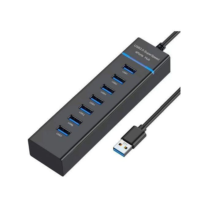 USB HUB USB Hub 3.0 - 7 Ports, Black, Super-Speed Data Transfer for Laptop, PC, MacBook, Mac Pro, Mac mini, iMac, Surface Pro and More