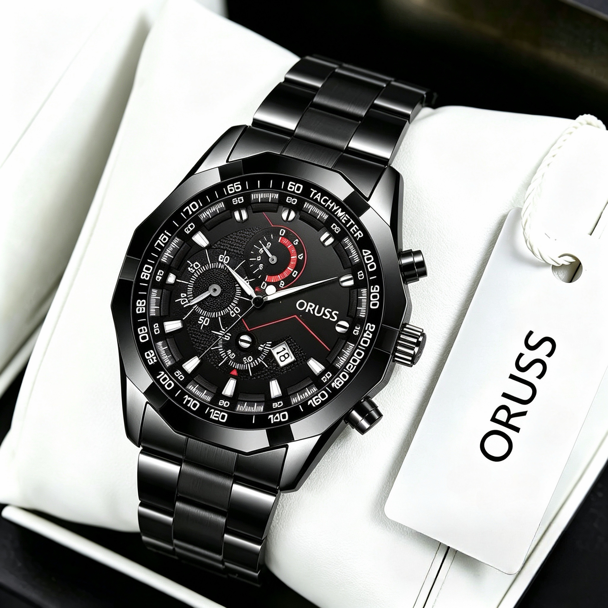 ORUSS Men's Watch Multifunction Three-Eye Chronograph Watch Waterproof Business Stainless Steel Bracelet Wristwatch For Daily Wear Office Work Sports Holiday Gift