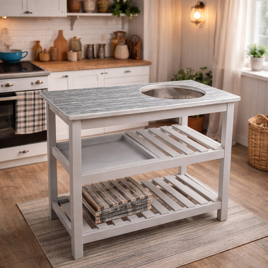 [Crazy offer] Modern strong and classic kitchen table, Wooden strong Kitchen table with racks. suitable for 6KG cooking Meko.as picture