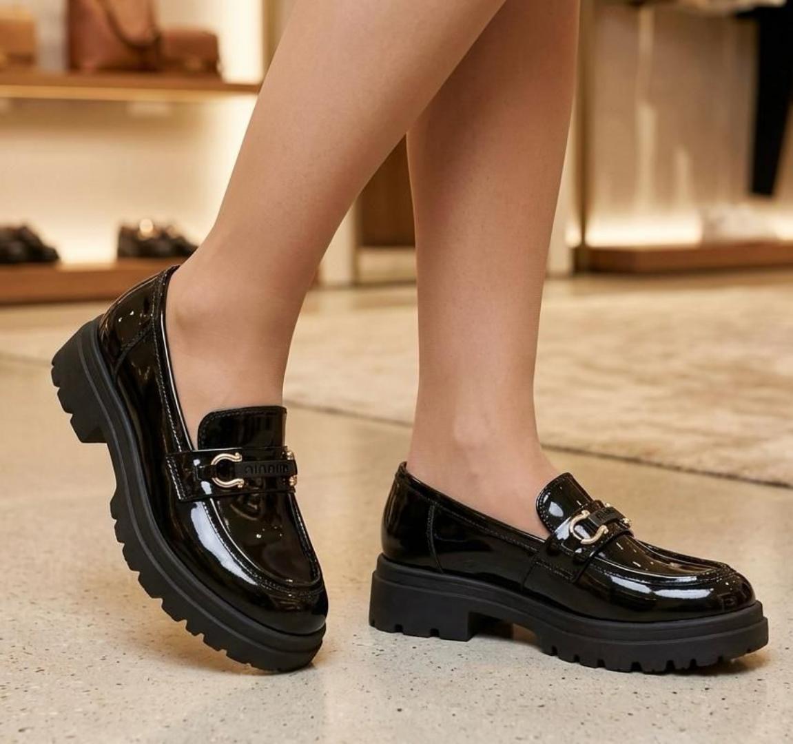 Wetlook Brogues LuxeGloss Chunky Sole Loafer – Black size 37 to 42.