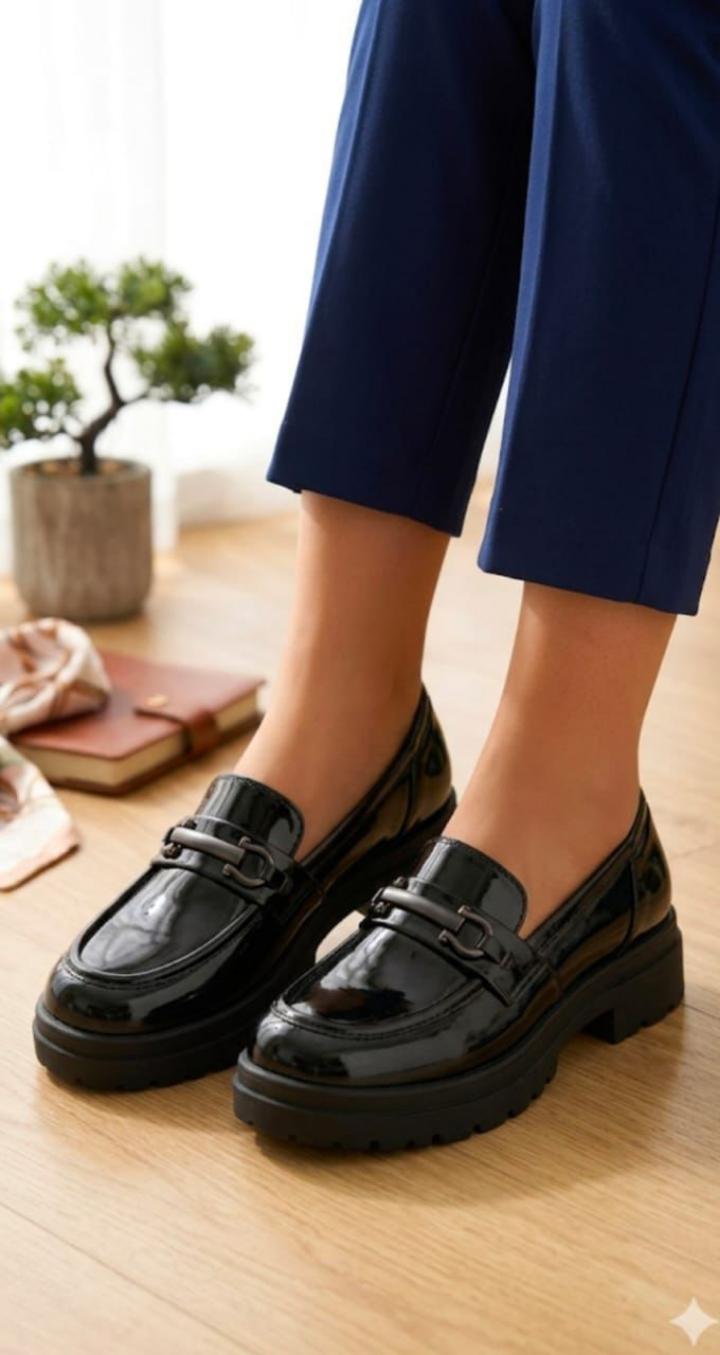 Wetlook Brogues LuxeGloss Chunky Sole Loafer – Black size 37 to 42.