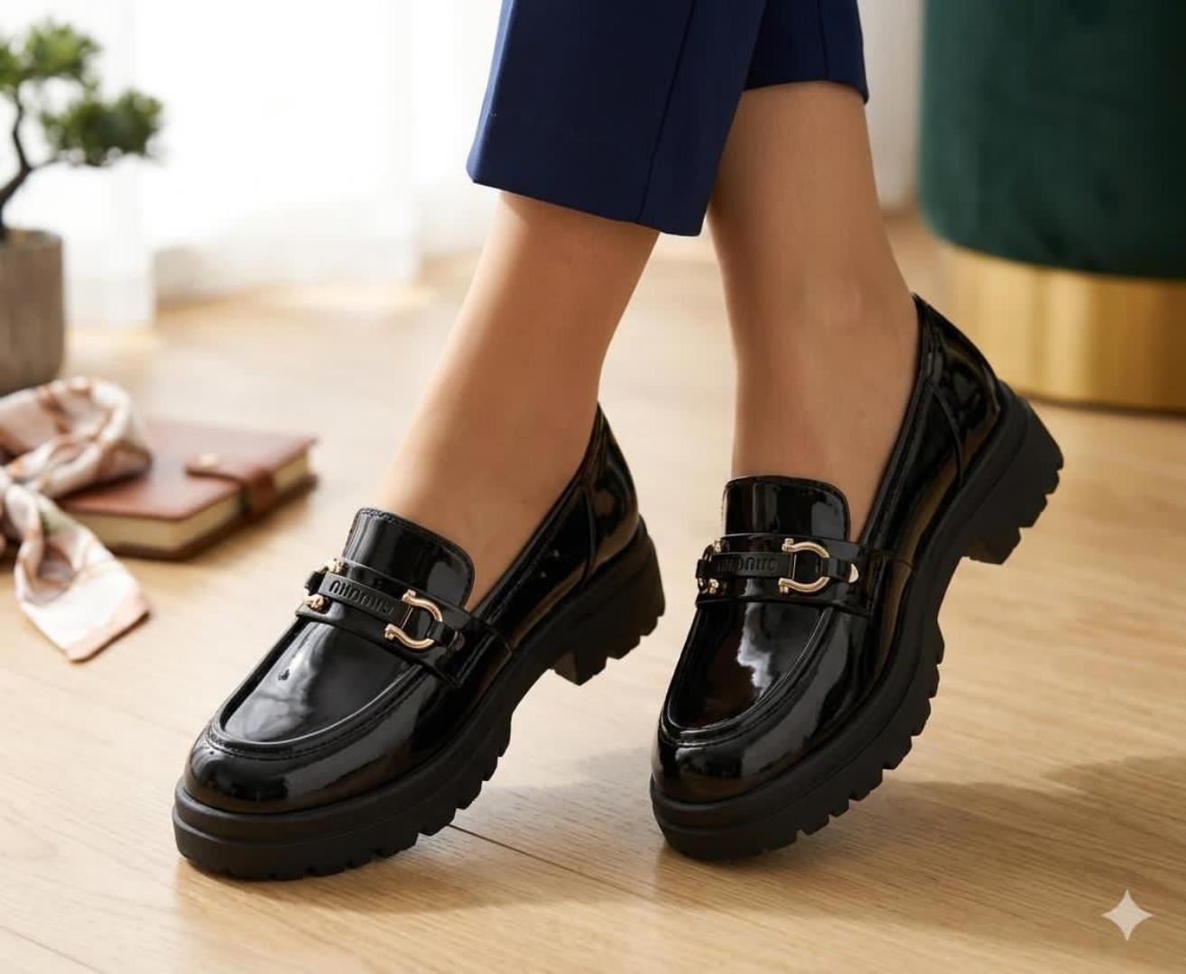 Wetlook Brogues LuxeGloss Chunky Sole Loafer – Black size 37 to 42.