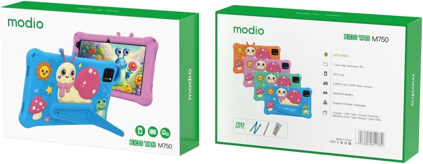 Modio M796"7-INCH DISPLAY 5G KIDS STUDY TABLET 6GB RAM + 256 GB ROM ,BATTERY 4000mAh SIM CARD ENABLED -WI-FI + WATCH