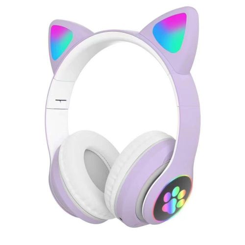 Fancy Wireless Headset Cat Ear 5.0 Bluetooth Headphones LED Flashing Light Sports And Leisure Earphones For Kids Gift - Purple