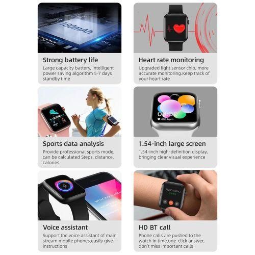 Global Version Smart Watch T500 PLUS 1.54'' IPS Full Touch Screen MTK2502 Chipset Fitness Tracker Sleep/Heart Rate Monitor BT Call/Music/Messages Push/Remote Camera Control Smartwatch for Men Women