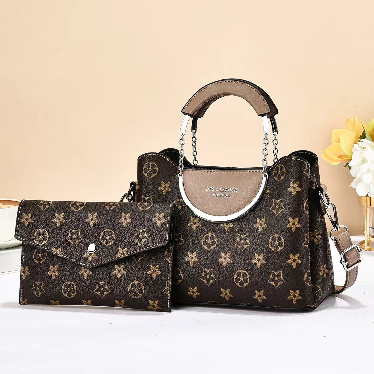 Luxury Women’s Handbag Set 2-in-1 Designer Pattern Shoulder Bag with Matching Wallet