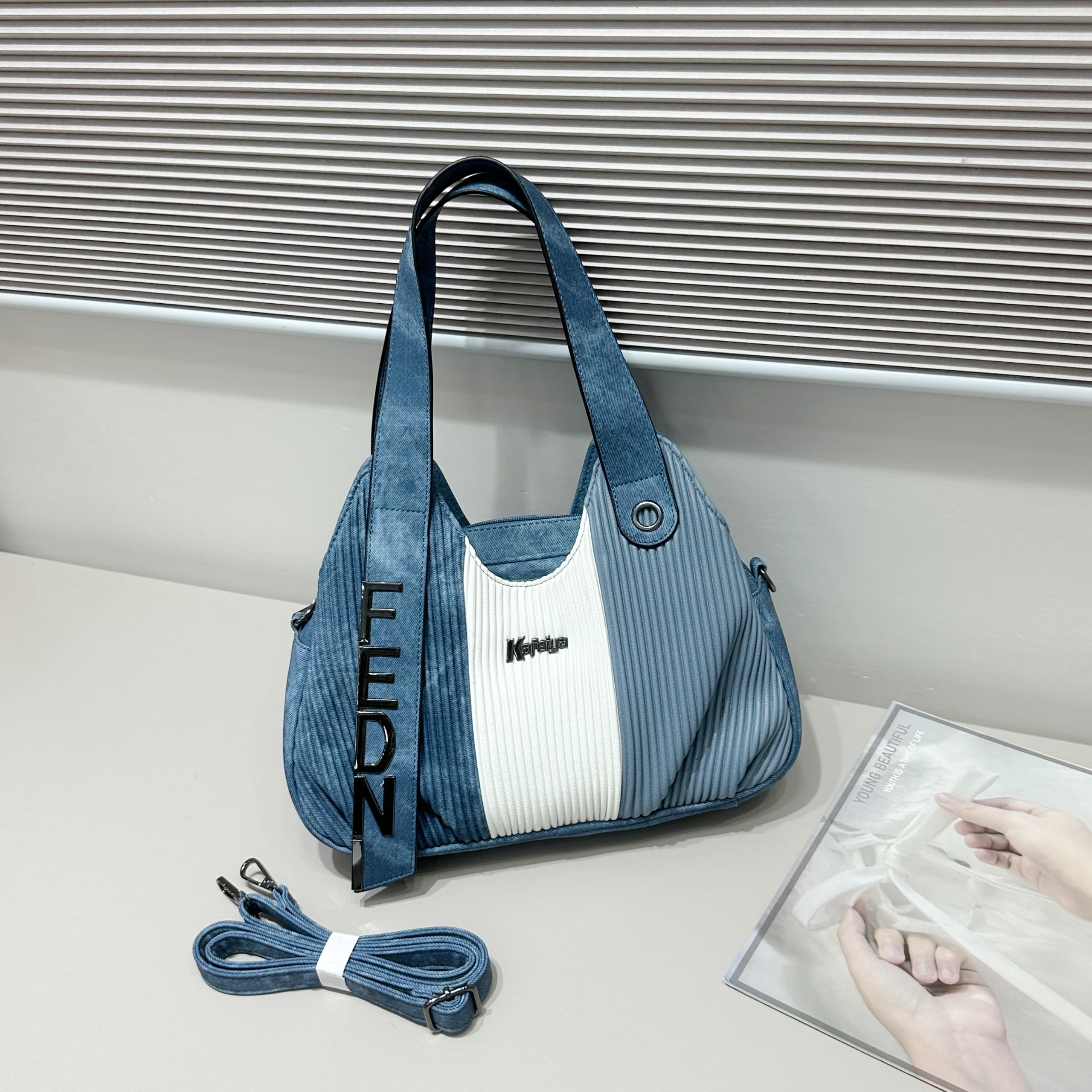 New Arrivals, fully stocked. Women’s Fashion Shoulder Bag PU Leather Handbag with Adjustable Strap – Casual Crossbody Tote Blue & White Design