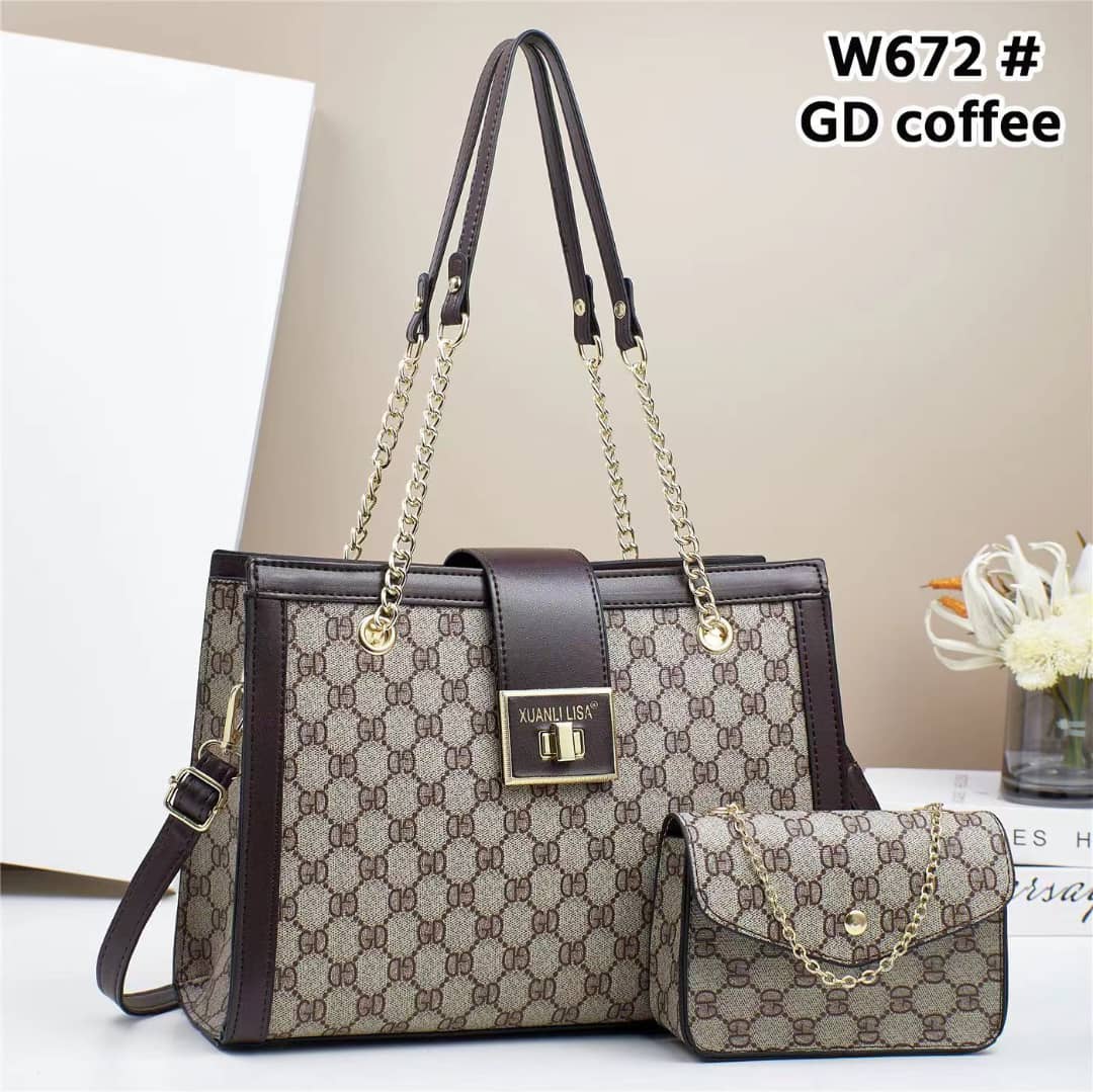NEW ARRIVALS. Luxury Women’s Handbag Set 2PCS – Elegant Tote Bag with Matching Crossbody Purse, Chain Strap Shoulder Bag (Coffee Brown)
