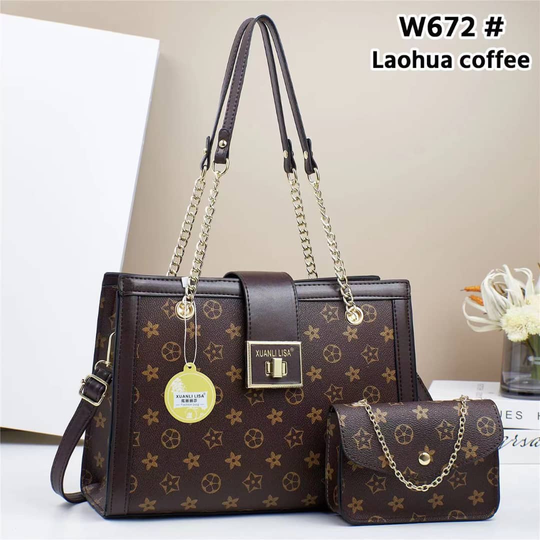 NEW ARRIVALS. Luxury Women’s Handbag Set 2PCS – Elegant Tote Bag with Matching Crossbody Purse, Chain Strap Shoulder Bag (Coffee Brown)