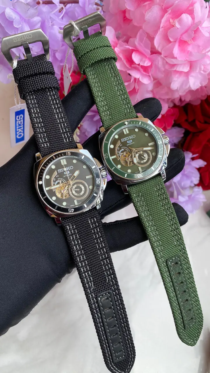 🔥⚡️NEW STOCK⚡️🔥SEIKO 5 SPORTS AUTOMATIC  WATCH  Nylon Strap Military Design