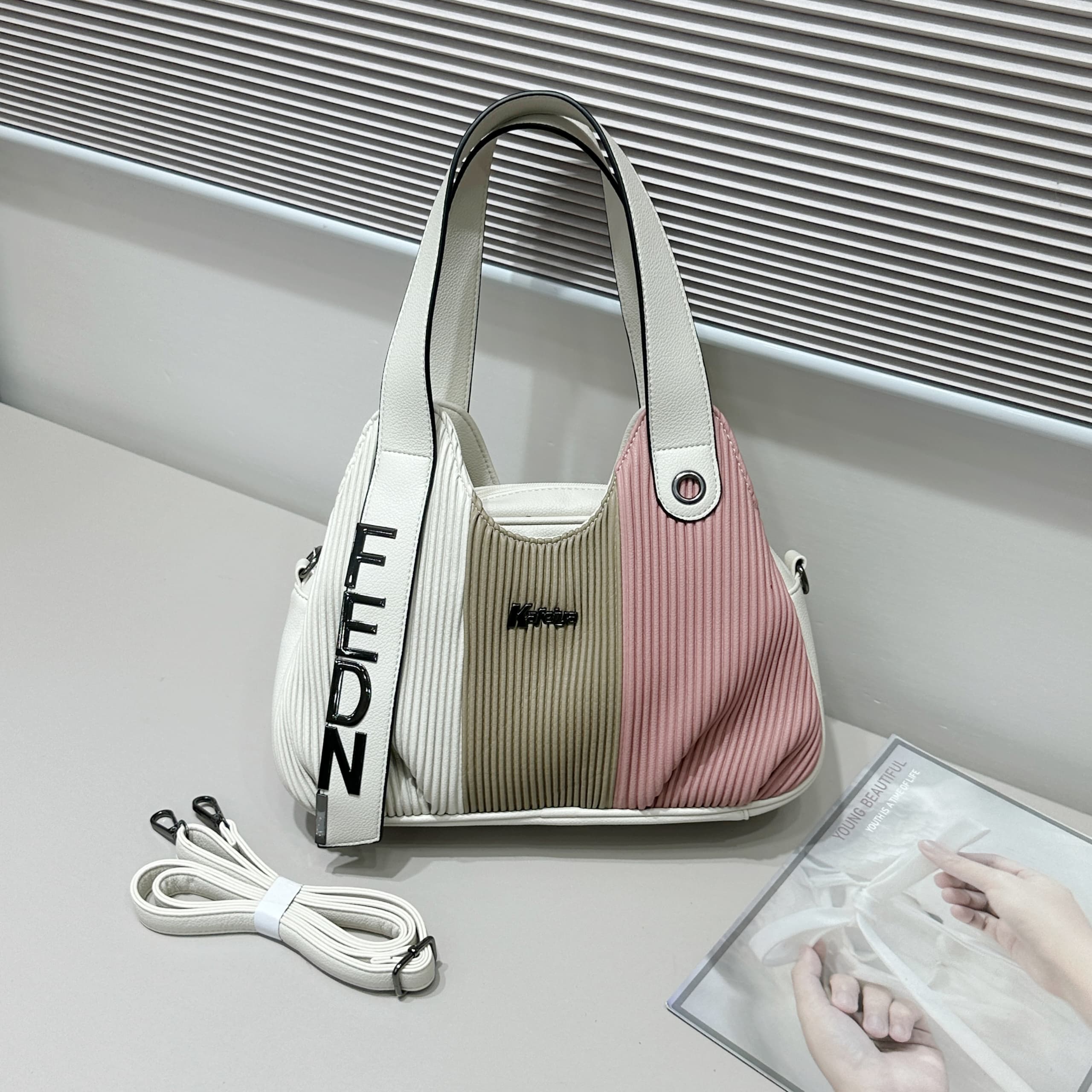 New Arrivals, fully stocked. Women’s Fashion Shoulder Bag PU Leather Handbag with Adjustable Strap – Casual Crossbody Tote Blue & White Design