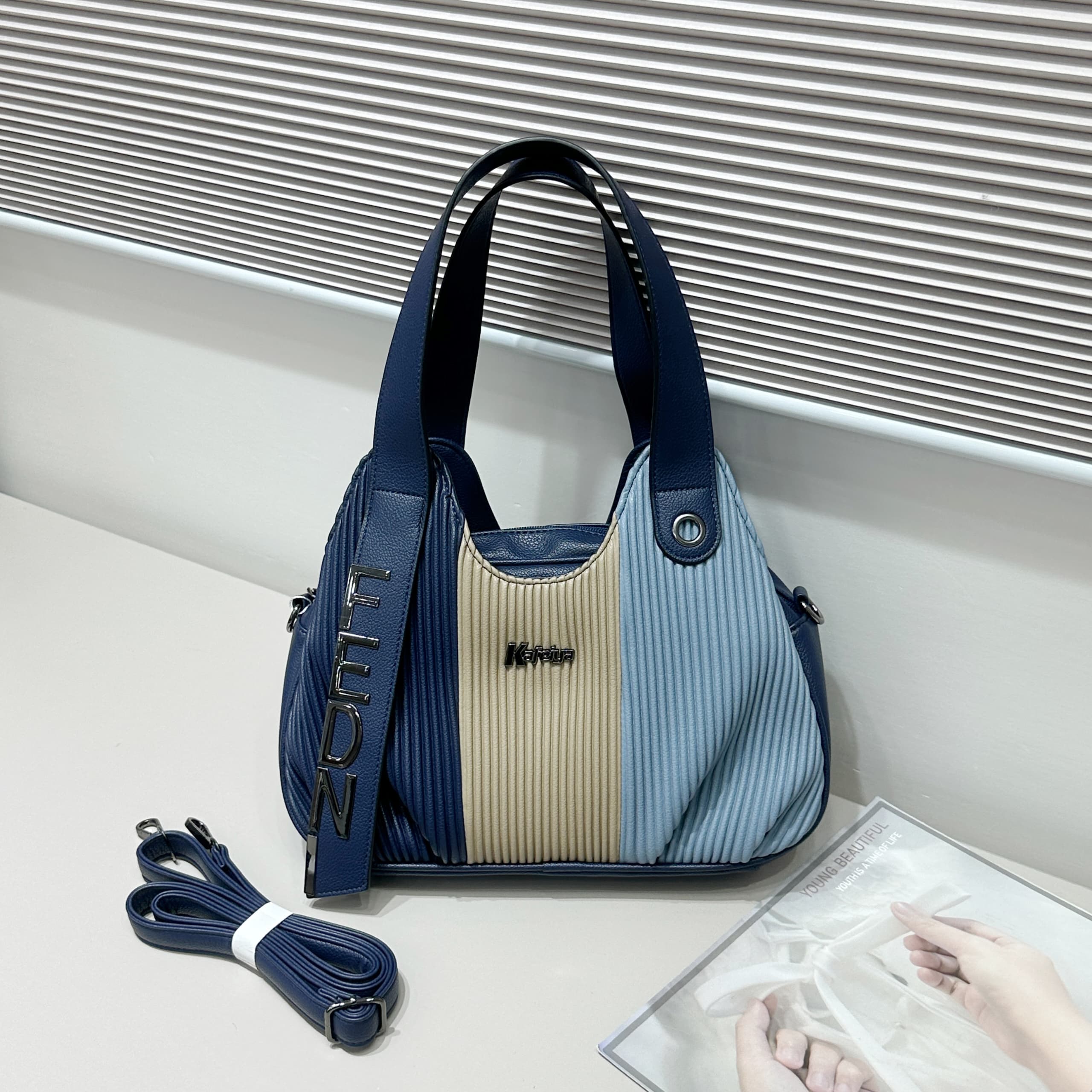New Arrivals, fully stocked. Women’s Fashion Shoulder Bag PU Leather Handbag with Adjustable Strap – Casual Crossbody Tote Blue & White Design