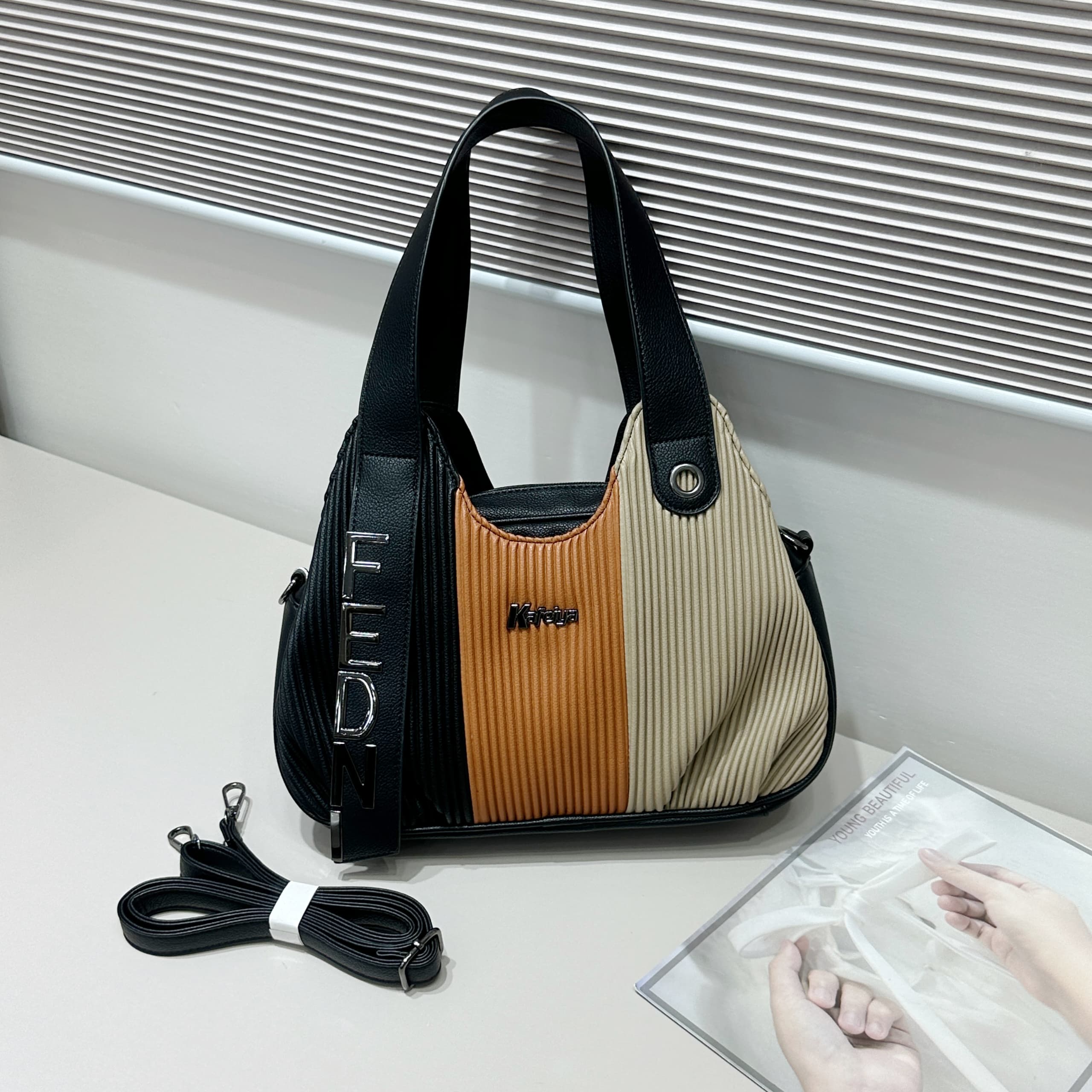 New Arrivals, fully stocked. Women’s Fashion Shoulder Bag PU Leather Handbag with Adjustable Strap – Casual Crossbody Tote Blue & White Design